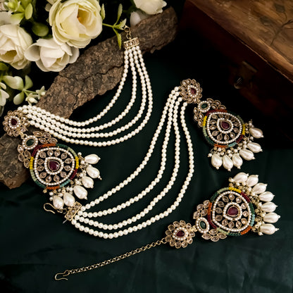 Kanika Jadau (Reverse AD) Chandbali Sahara Earrings & Mangtika Set - Multi