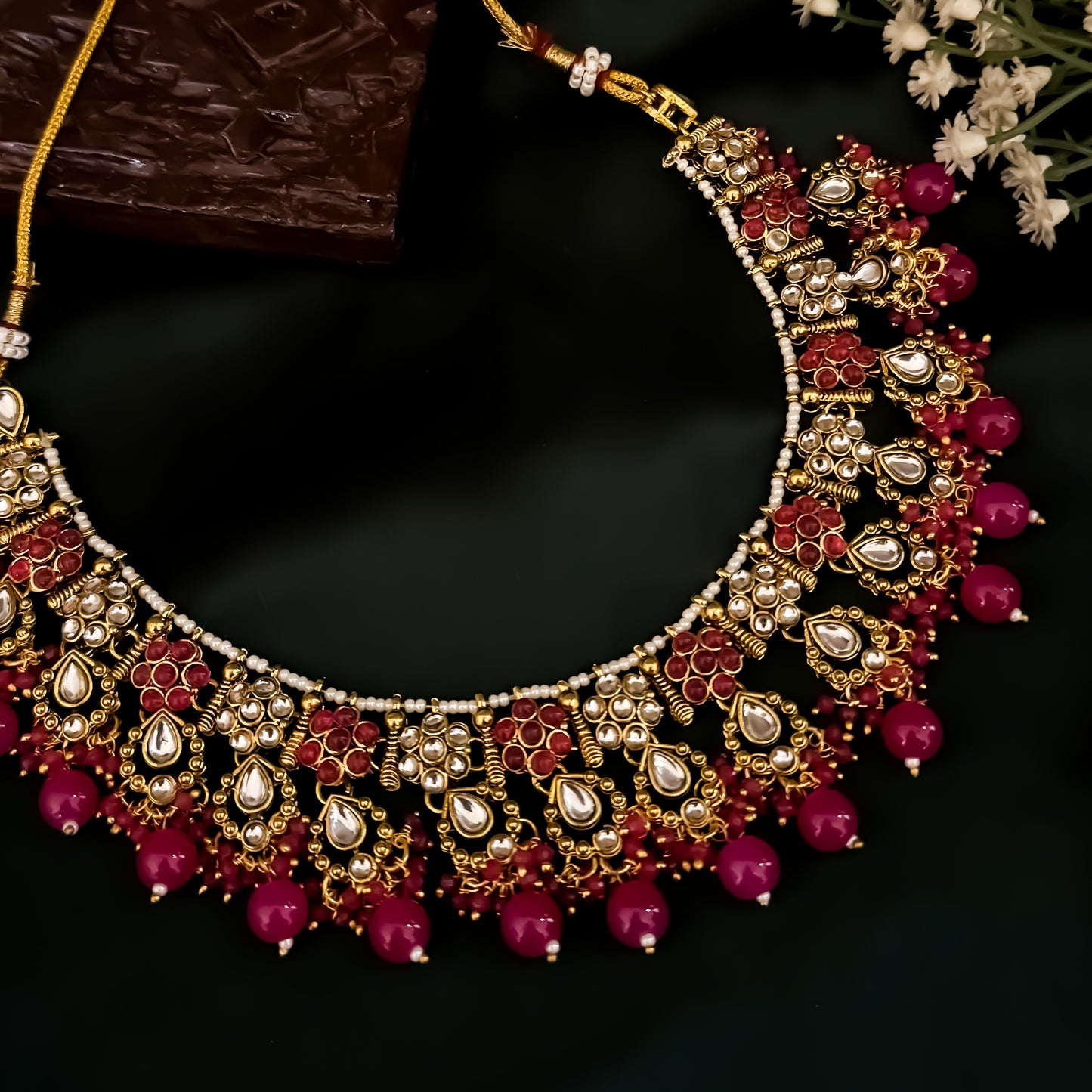 Etika Premium Kundan Necklace Set - Pink