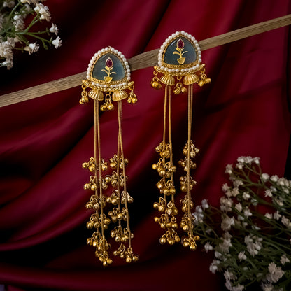 Vishakha MOP Kashmiri Brass Dejhoor Ghungroo Jhumka Earrings - Pastel Green