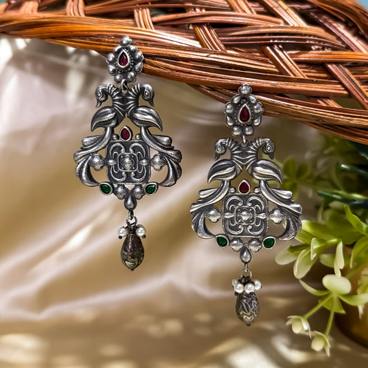 Ruhani Handcrafted SLA Brass Earrings - Ruby & Green