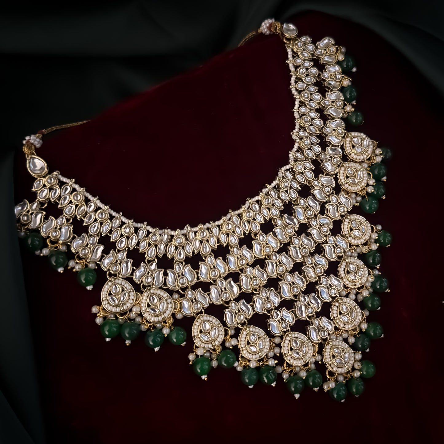 Shameena Premium Kundan Necklace Set - Green