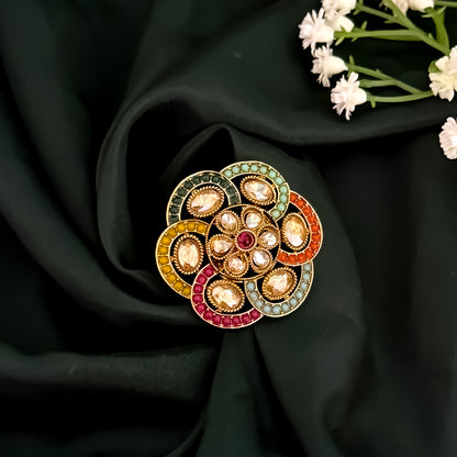 Himanshi Jadau Adjustable Ring- Multi