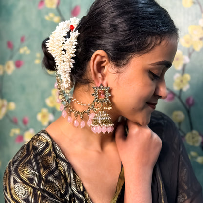 Manavi Mirror Jhumka with Teeka & Sahara- Baby Pink