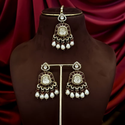 Tanishka Polki Premium Necklace Set - Maroon