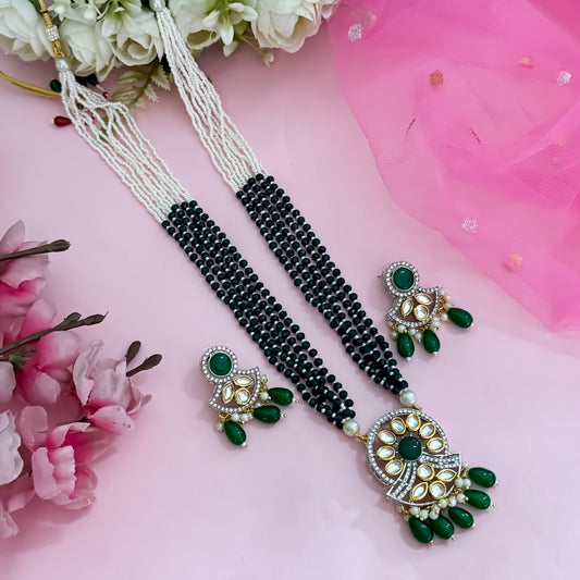 Jasneer Kundan Necklace Set - Green