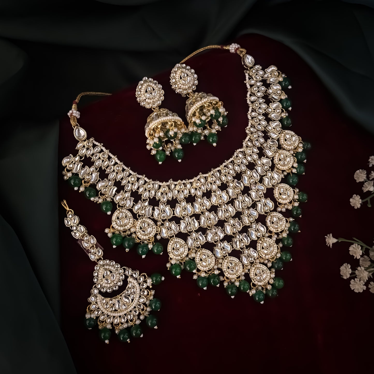 Shameena Premium Kundan Necklace Set - Green