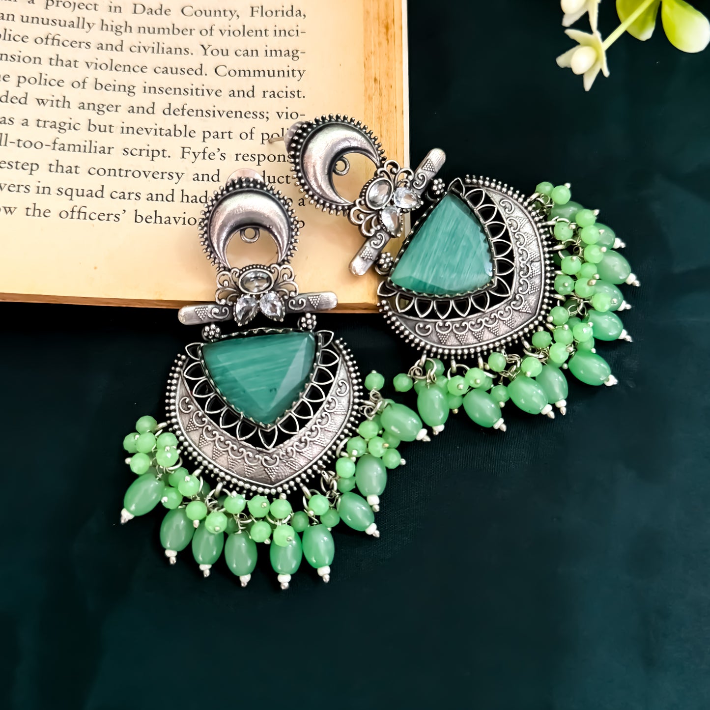 Monalisa Premium Brass Chabdbali Earrings - Mint Green