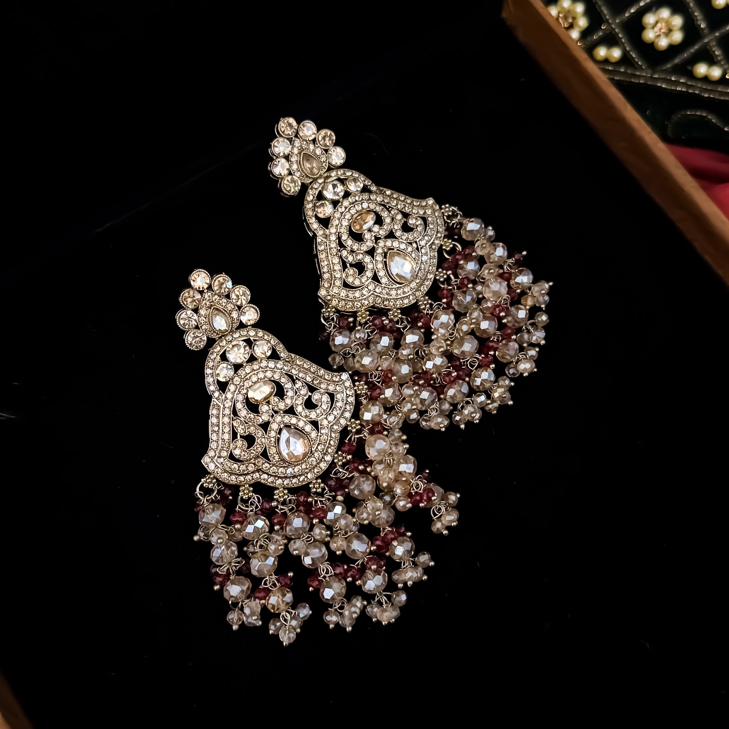 Madiha Premium Reverse AD Necklace Set - Maroon