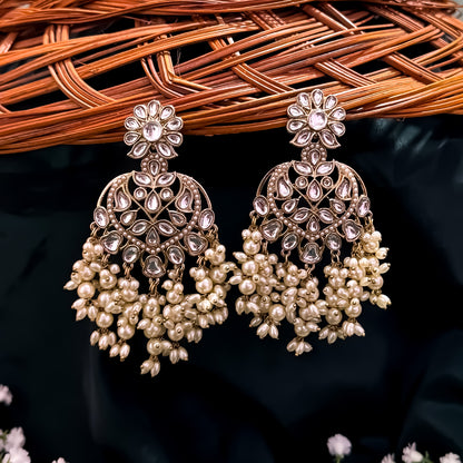 Aayat Kundan Pearl Chandbali Earrings - Golden
