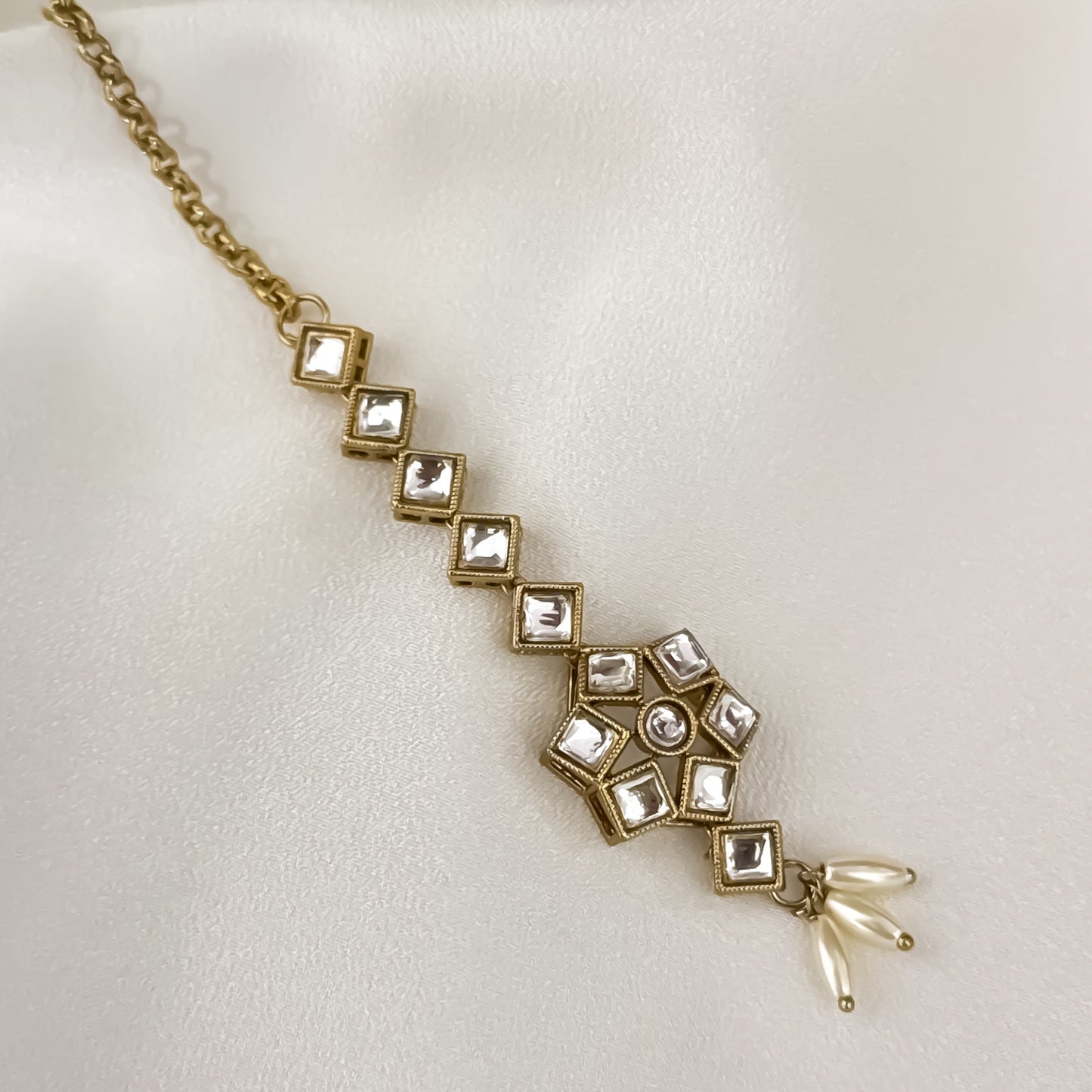 Yashvi Rice Pearl Sleek Necklace Set - Golden