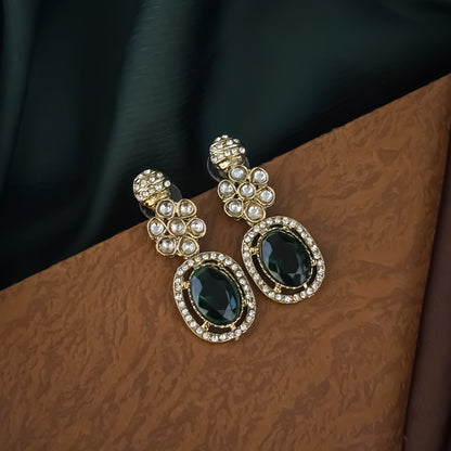 Green Tayani Zircon Kundan Necklace Set with Earrings