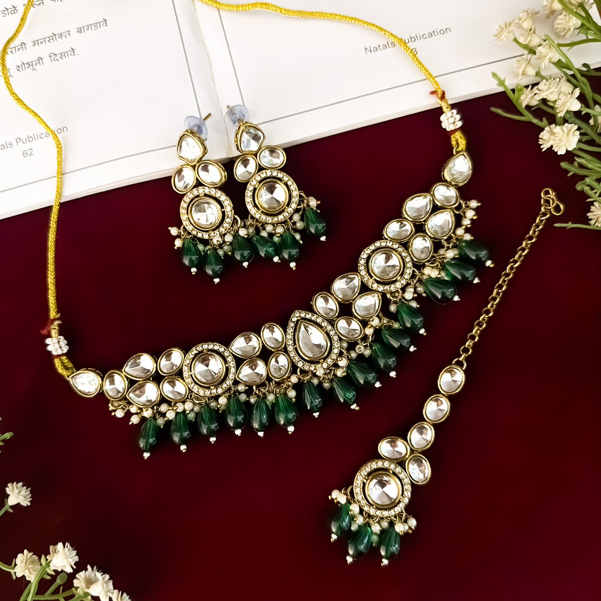 Emerald Green Sai Premium Kundan Necklace Set