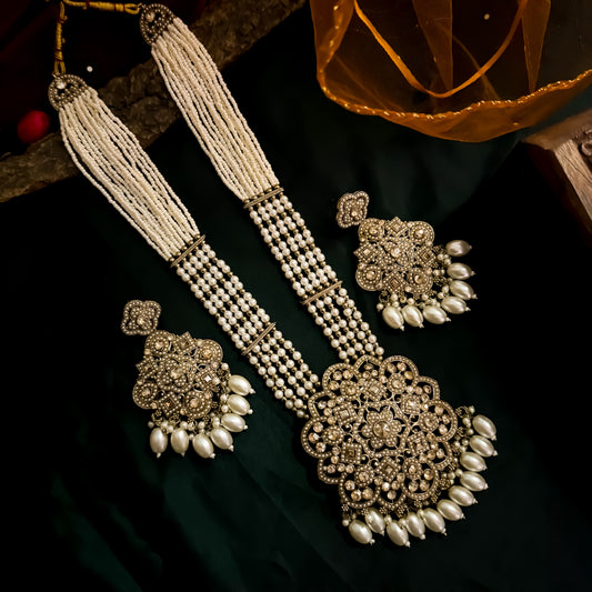 Mandala Jadau Reverse AD Necklace Set - Golden /Ivory