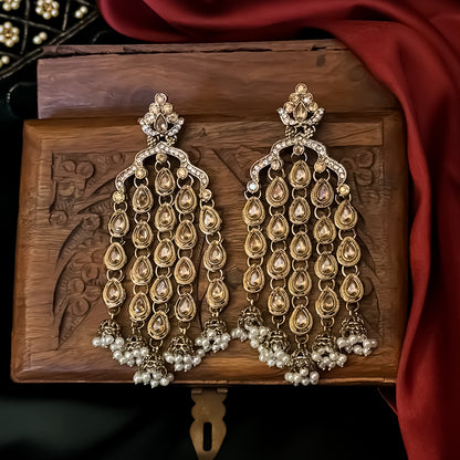 Tejaswini Rain Drop Chandbali Earrings - Golden