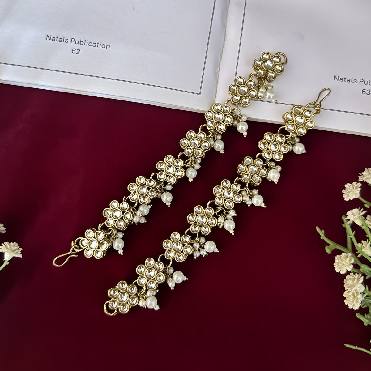 Golden Niva Kundan Pearl Detachable Earchains