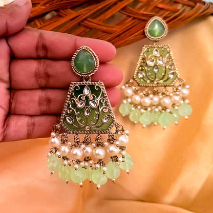 Sanskriti MOP Pearl Chandbali - Pista Green