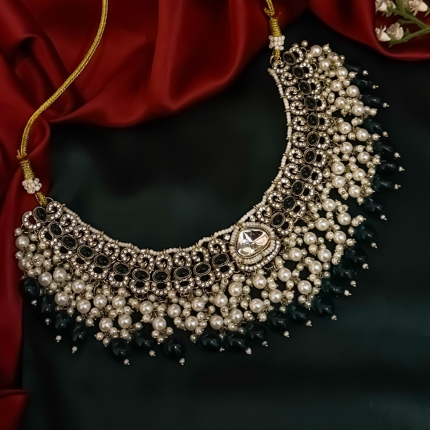 Lavya Pearl Premium Necklace Set - Green