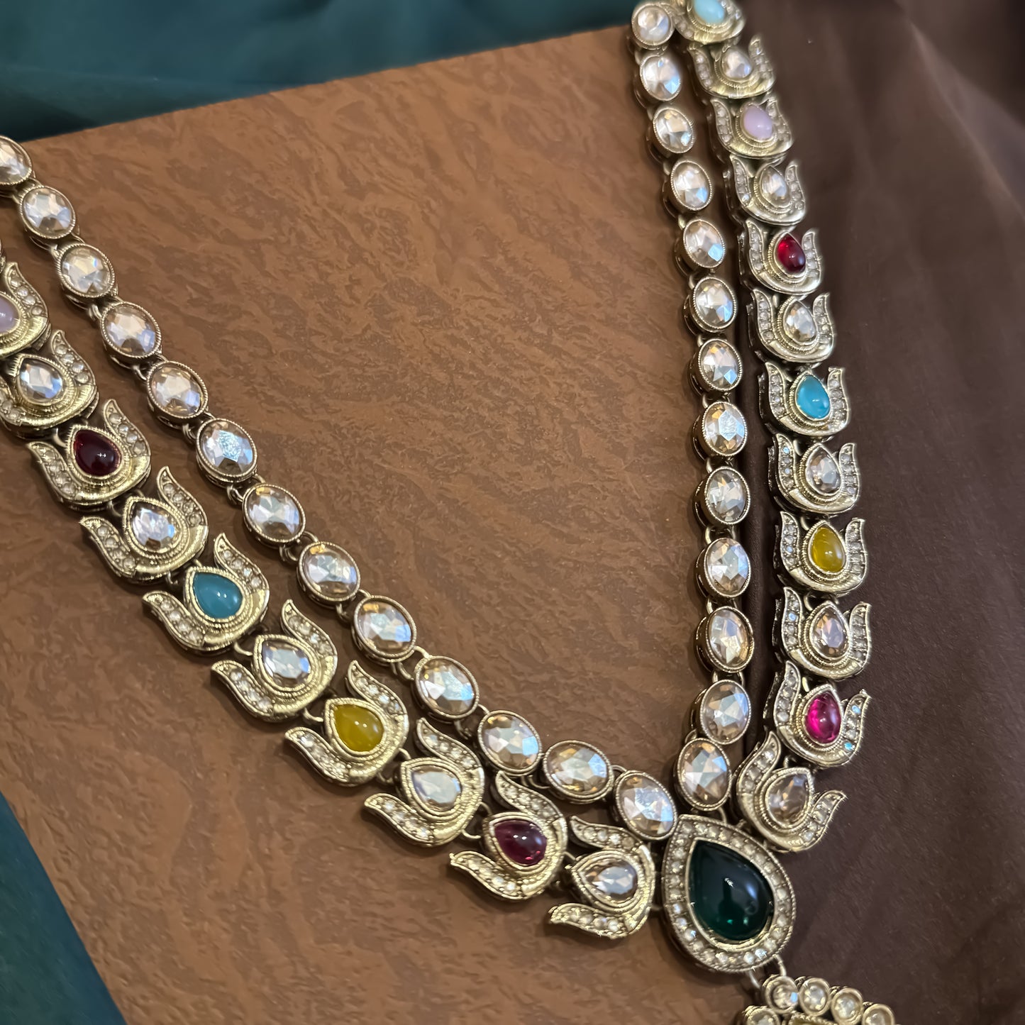 Ashiya Double Layer Designer Zircone Kundan Necklace Set - Multi