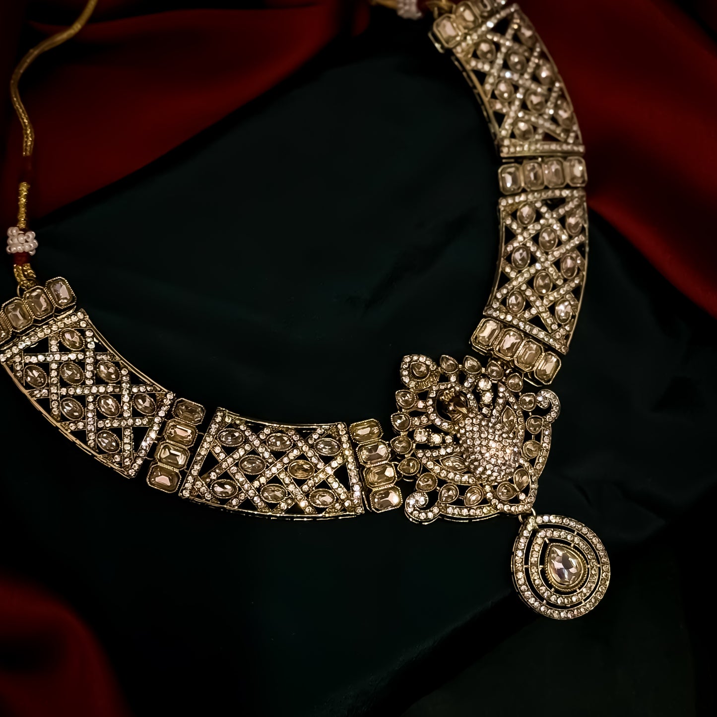 Yasmin Peacock Reverse AD Necklace Set - Golden