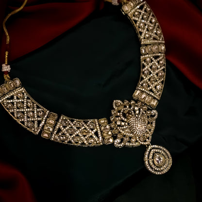 Yasmin Peacock Reverse AD Necklace Set - Golden