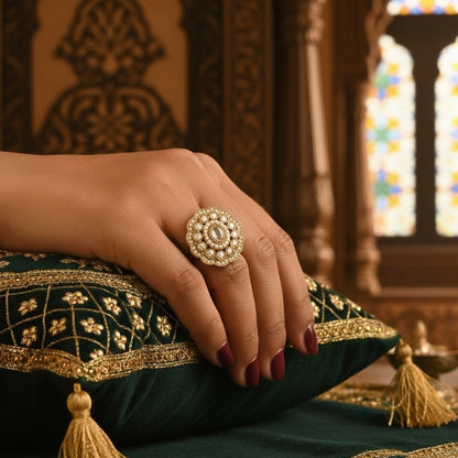 Koyal Jadau Adjustable Ring - Golden