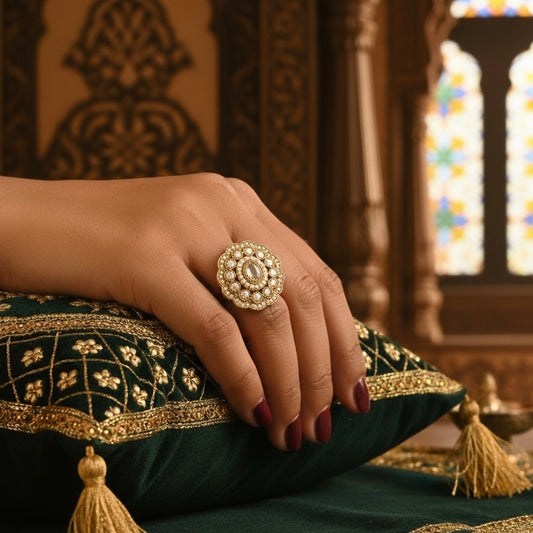 Koyal Jadau Adjustable Ring - Golden