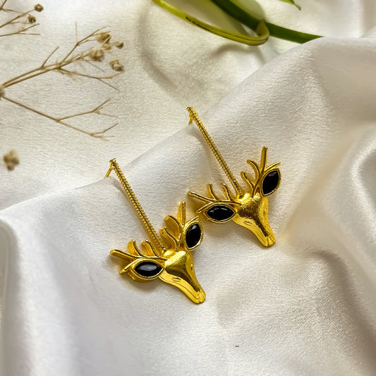 Unique Raindeer Handcrafted Brass Earrings- Black