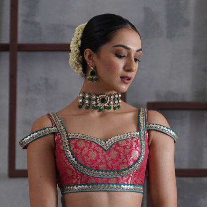 Devyani Kundan Necklce Set-Green