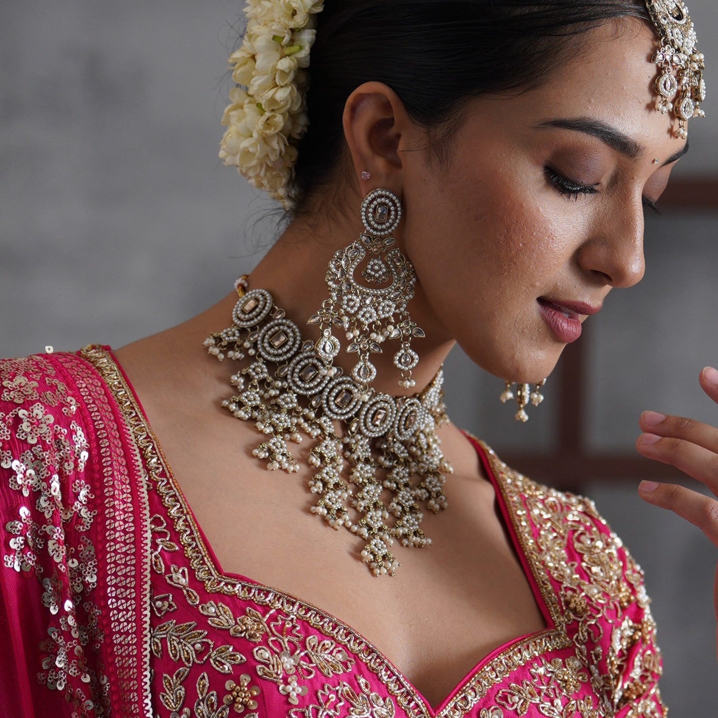 Rehan Jadau Reverse AD Necklace Set - Golden