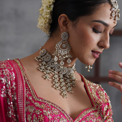Rehan Jadau Reverse AD Necklace Set - Golden
