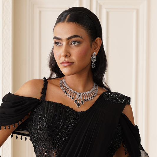Ishrat AD Necklace Set - Black