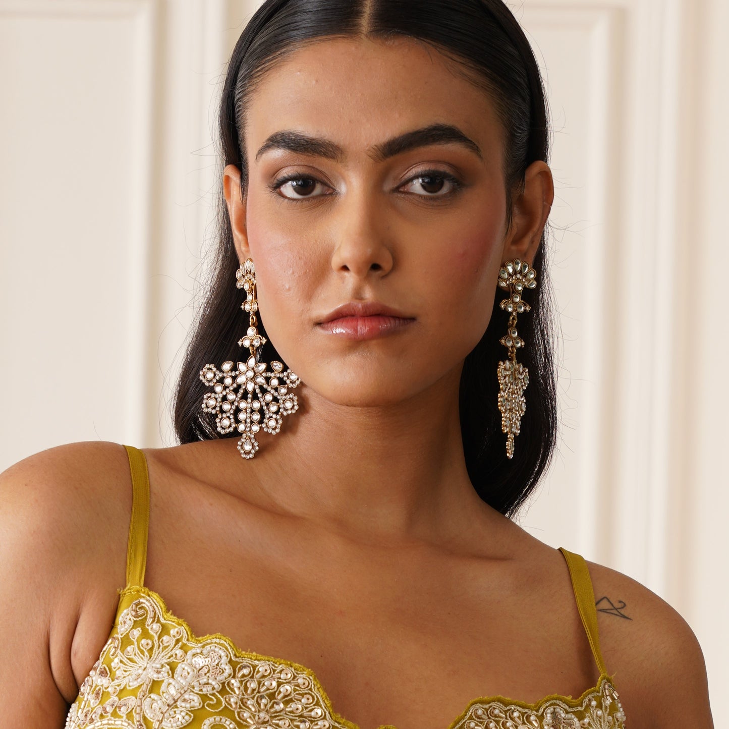 Nikhat Statement Dangler Earrings - Golden