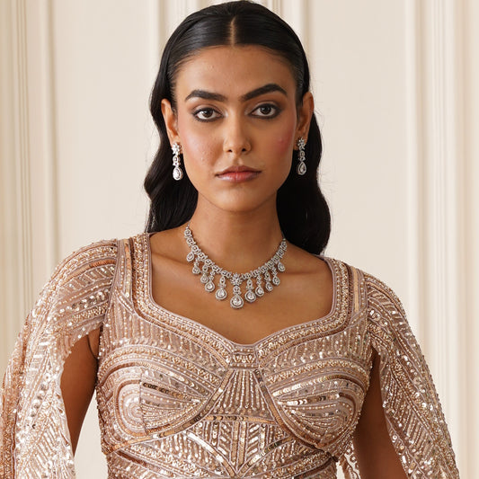 Miren American Diamond Necklace Set - Crystal White