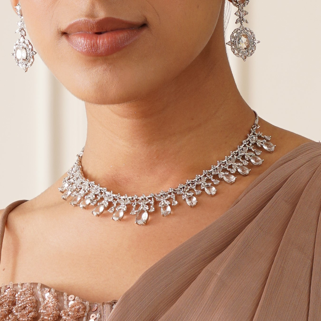 Charlotte American Diamond Necklace Set - Crystal White