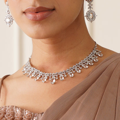 Charlotte American Diamond Necklace Set - Crystal White