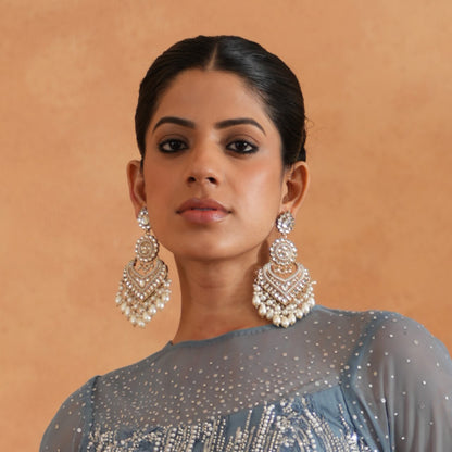 Shaba Jadau Kundan Chandbali Earrings - Golden