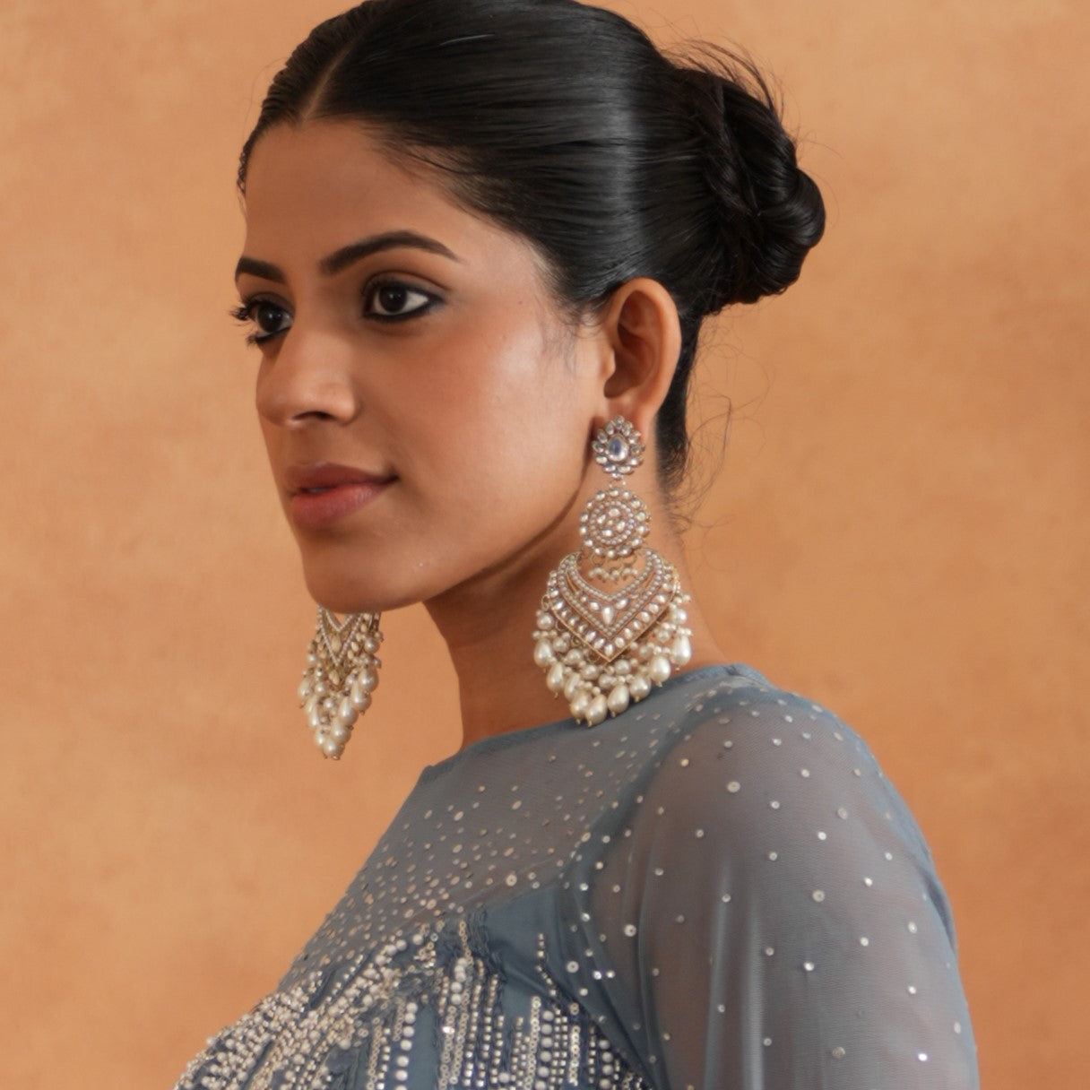 Shaba Jadau Kundan Chandbali Earrings - Golden