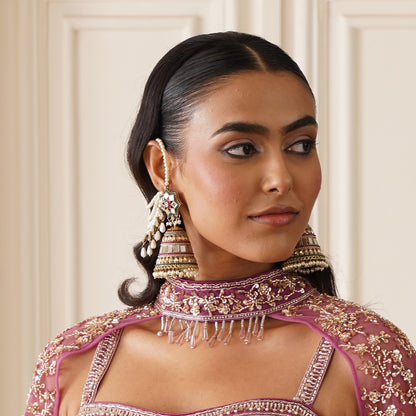 Rani Padmavat Jadau Jhumka Earrings with Sahara & Teeka - Multi