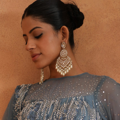 Shaba Jadau Kundan Chandbali Earrings - Golden