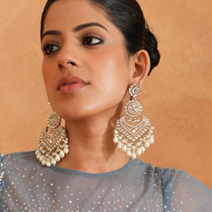 Shaba Jadau Kundan Chandbali Earrings - Golden