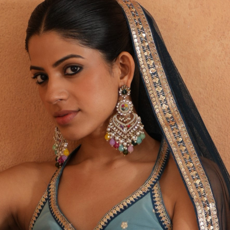 Shaba Jadau Kundan Chandbali Earrings - Multi
