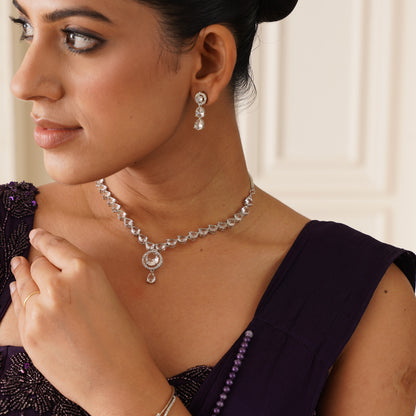 Eloise American Diamond Necklace Set- Crystal White