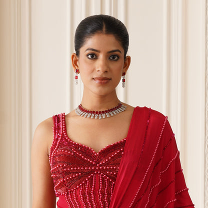 Sophine American Diamond Necklace Set - Maroon