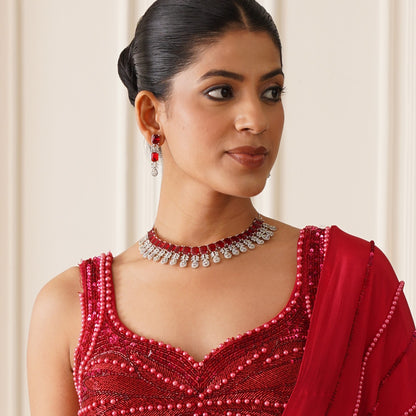 Sophine American Diamond Necklace Set - Maroon