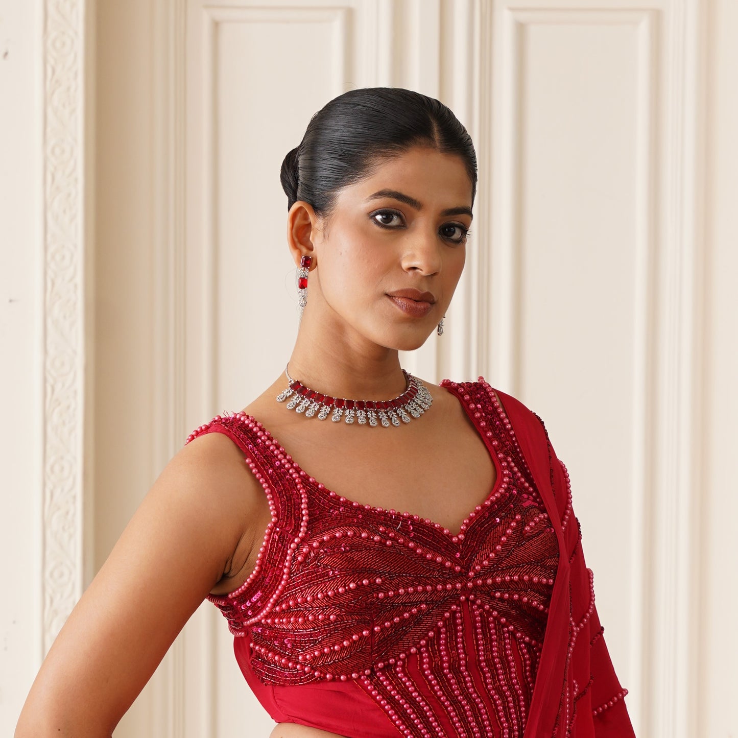 Sophine American Diamond Necklace Set - Maroon