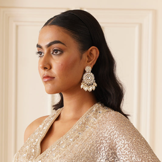 Subheksha Pearl Chandbali Earrings - Golden