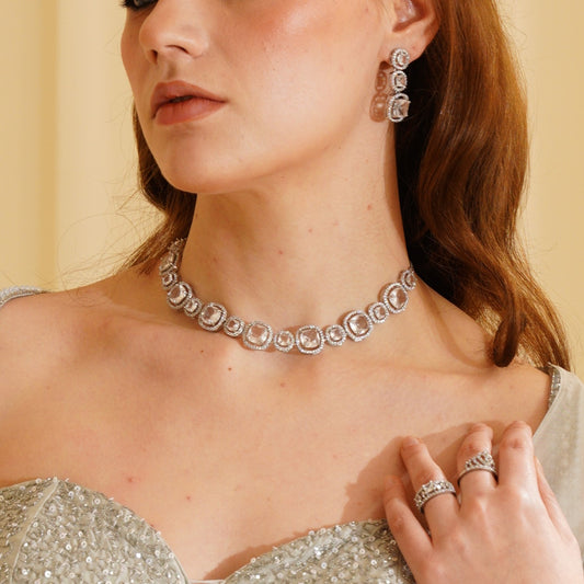 Rhea AD Necklace Set Crystal - White