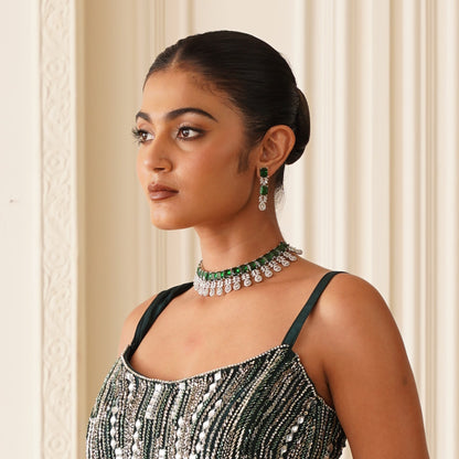 Sophine American Diamond Necklace Set - Emerald Green