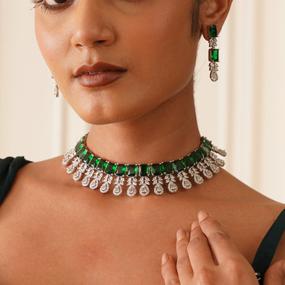 Sophine American Diamond Necklace Set - Emerald Green