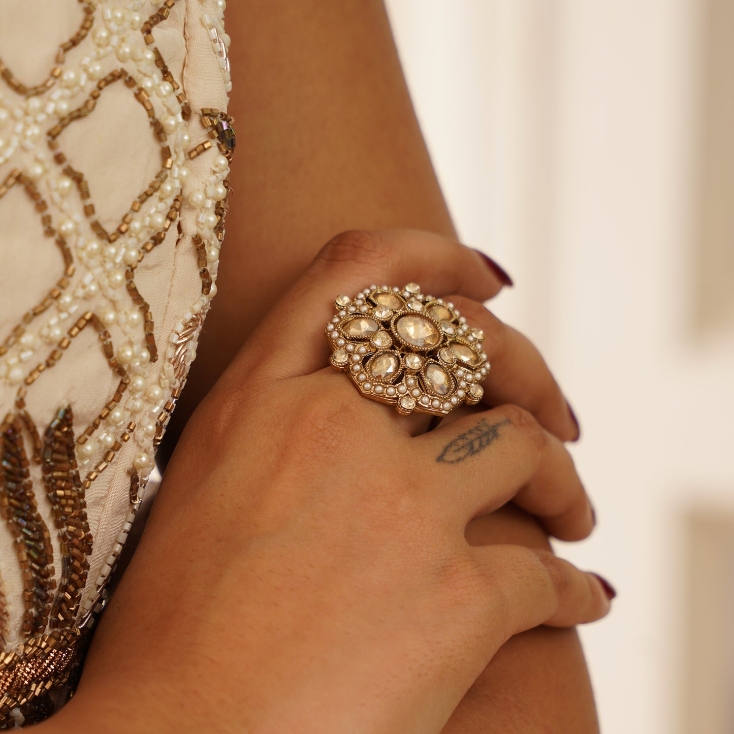 Aaradhya Jadau Adjustable Ring- Golden